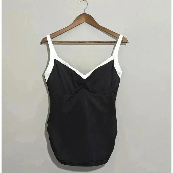 Seafolly Black Block Party Tankini Top Size 10DD 10 DD Cup Swim Bikini Ruched - Picture 1 of 8